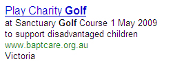 Advert on Google Advert on Google for Baptcare's golf day